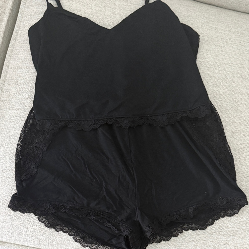 Victoria's Secret Black Lace-Trim Cami top and shorts set